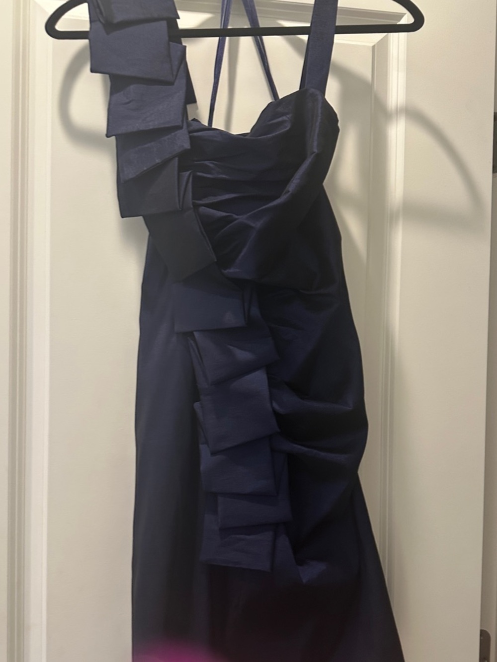 S.L. Fashions Navy One-Shoulder Ruffled Cocktail Dress